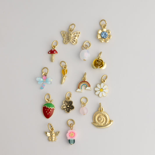 Cottagecore Enamel Charms Woodland Cute Charms Set of 15 Gold Girlie Charms