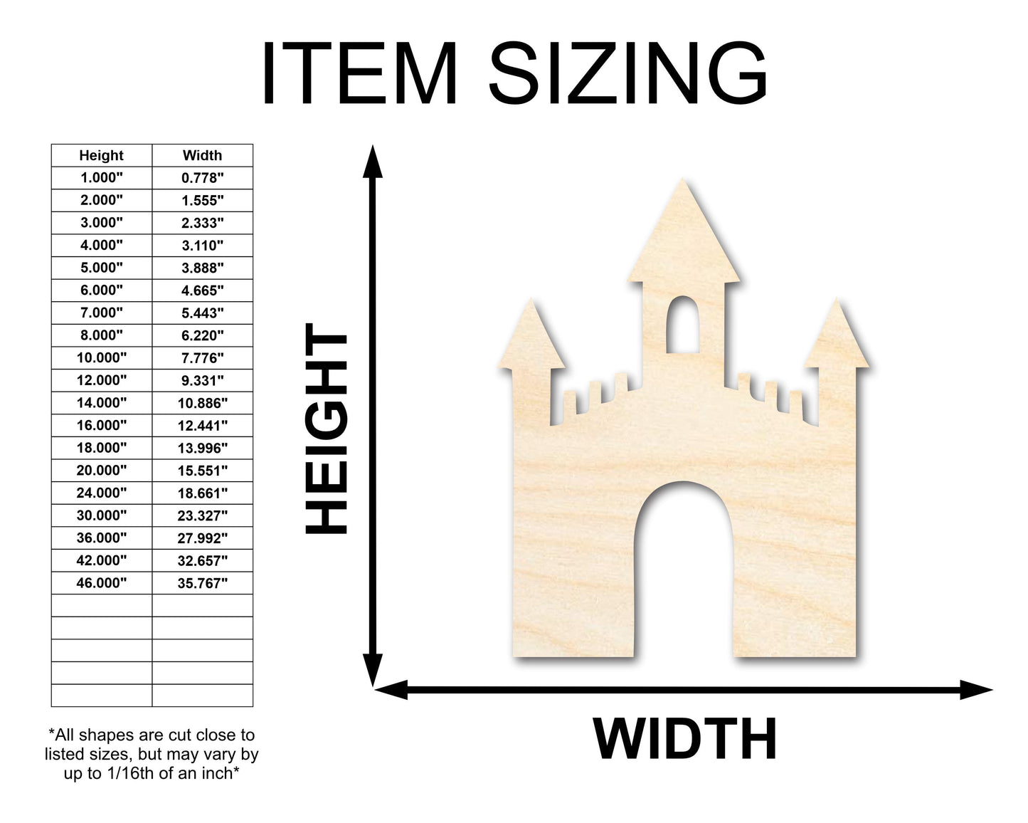 Unfinished Wood Castle Shape - Craft - up to 46"