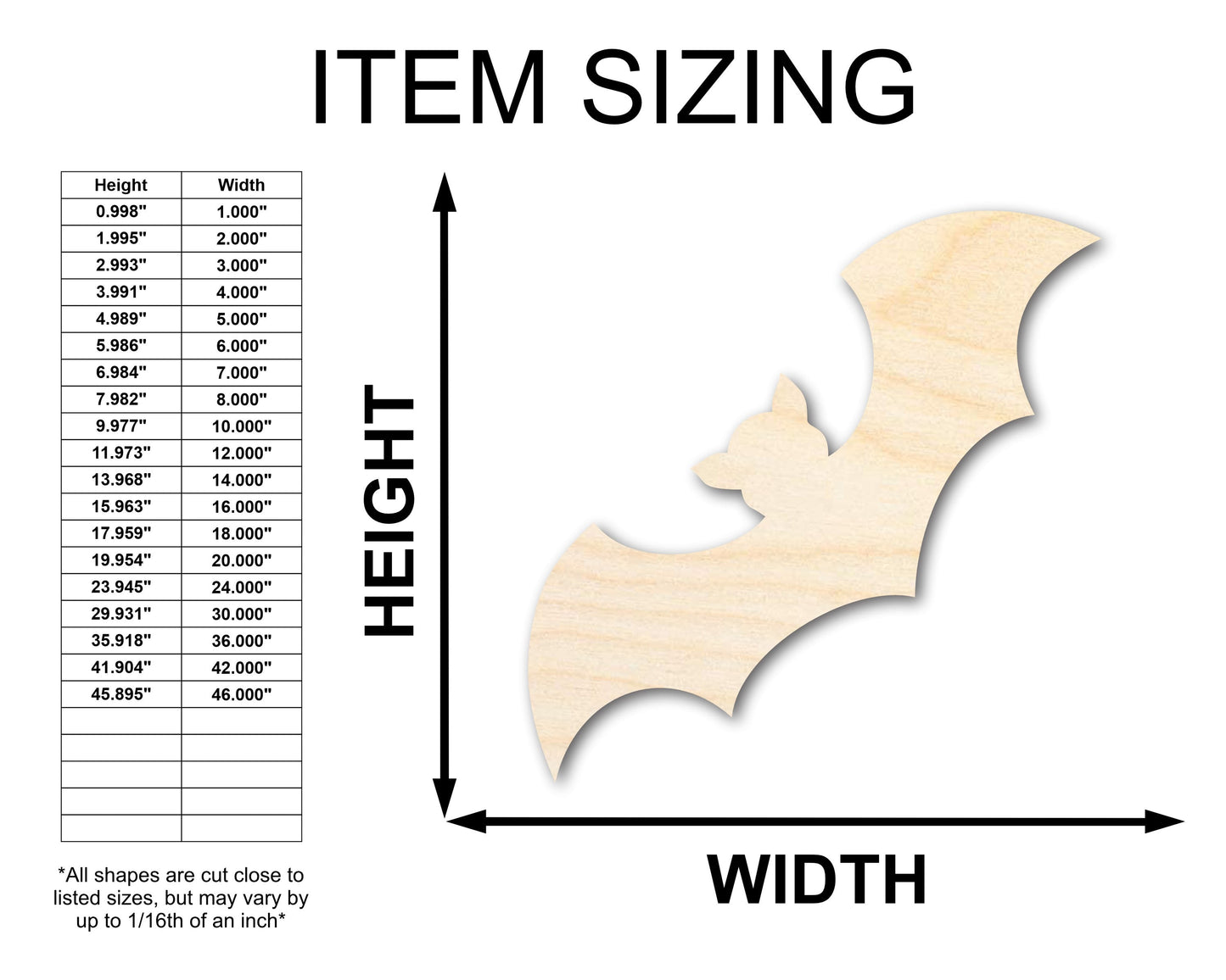 Unfinished Wood Bat Shape - Craft - up to 46"