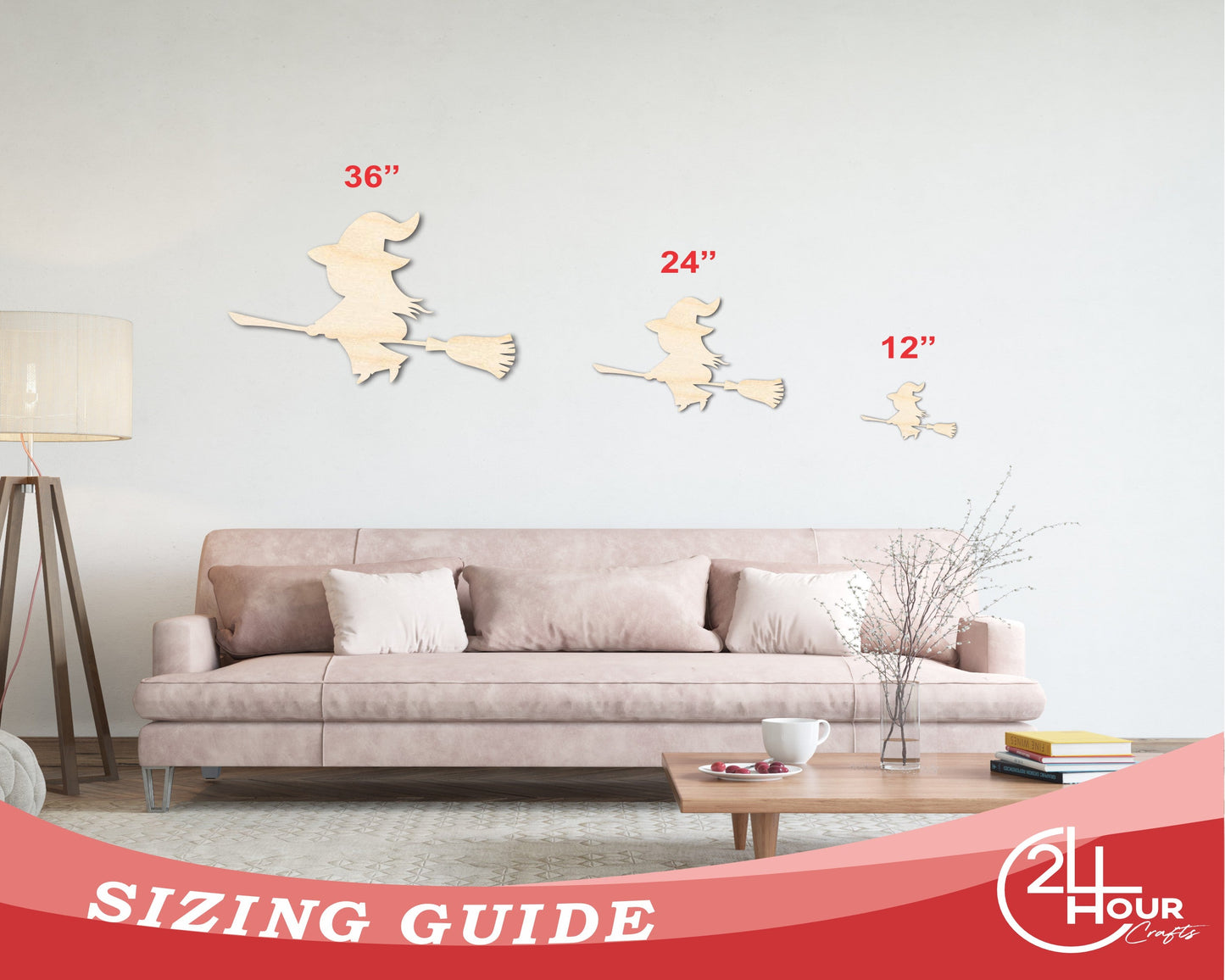Unfinished Wood Cute Flying Witch Shape - Craft - up to 46"