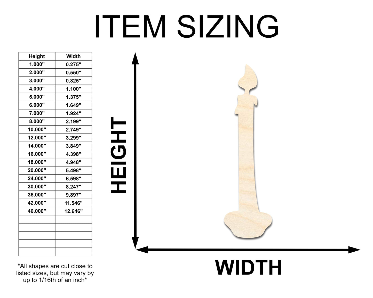 Unfinished Wood Candlestick Shape - Craft - up to 46"