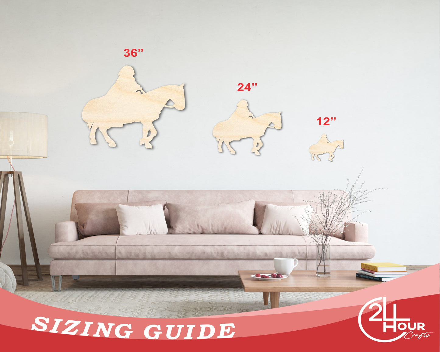 Unfinished Wood Hooded Horse and Rider Shape - Craft - up to 46"