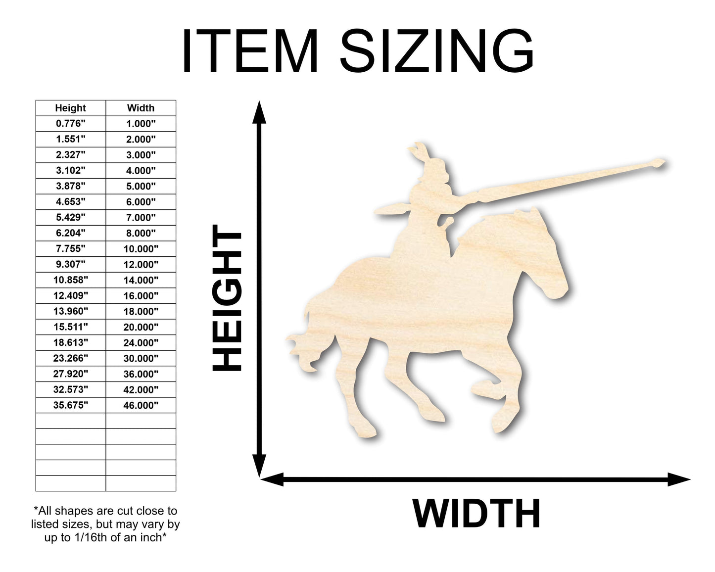 Unfinished Wood Jousting Knight Shape - Craft - up to 46"
