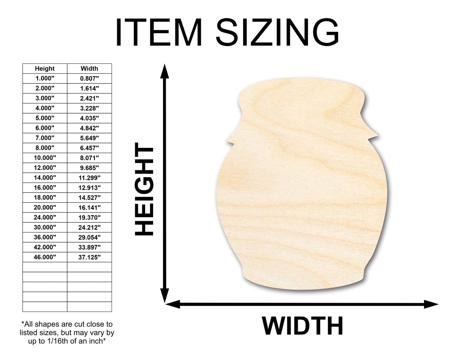 Unfinished Wood Country Jar Shape - Craft - up to 46"