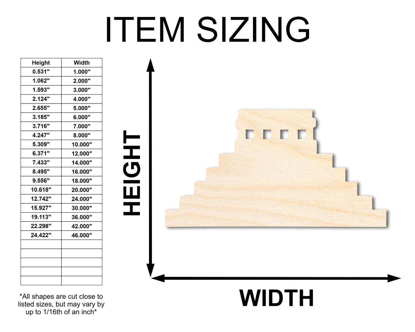 Unfinished Wood Mayan Pyramid Shape | Craft Cutout | up to 46" DIY