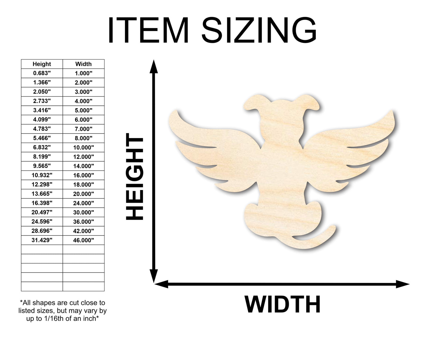 Unfinished Wood Angel Dog Shape - Pet Craft - up to 46"