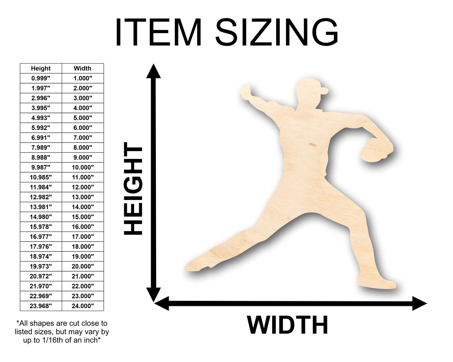 Unfinished Wood Baseball Pitcher Shape - Craft - up to 46" DIY