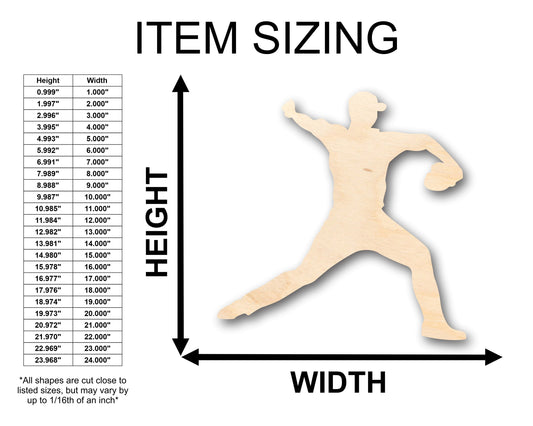 Unfinished Wood Baseball Pitcher Shape - Craft - up to 46" DIY