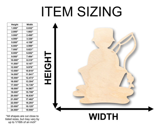 Unfinished Wood Man Fishing Shape - Craft - up to 46" DIY