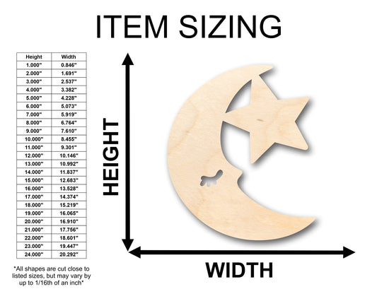 Unfinished Wood Moon & Star Shape - Craft - up to 46" DIY