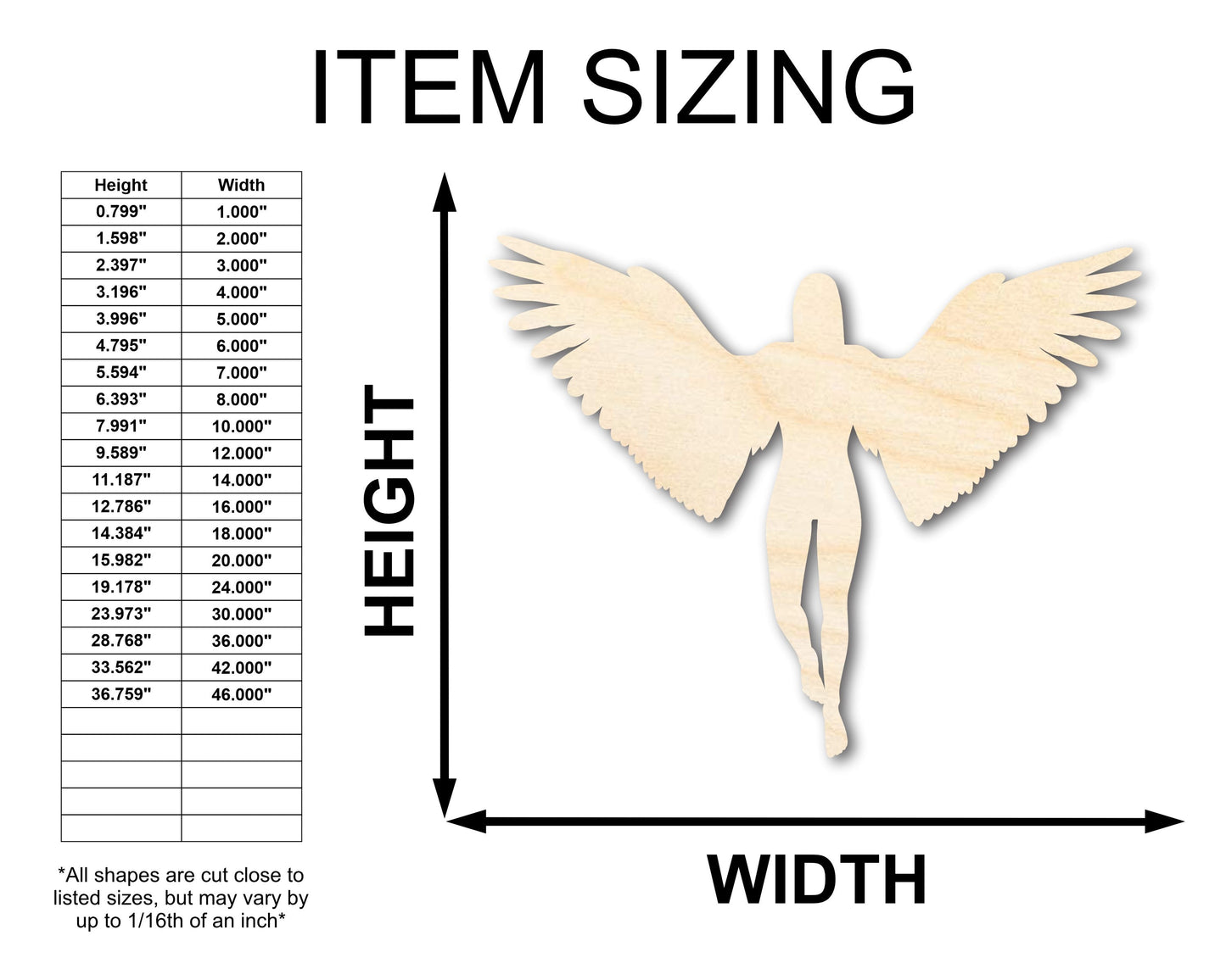 Unfinished Wood Angel Shape | Craft Cutout | up to 46" DIY