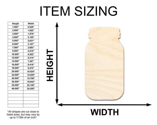 Unfinished Wood Mason Jar Shape - Rustic Country Craft - up to 46" DIY