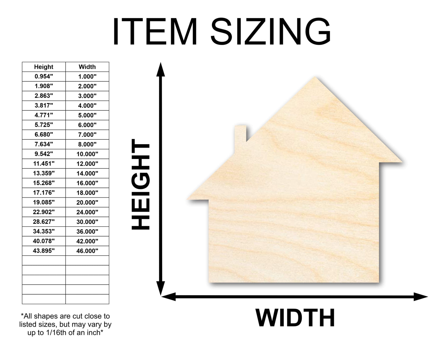 Unfinished Wood Salt Box House Shape - Rustic Country Craft - up to 46" DIY