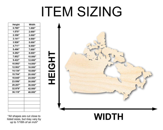 Unfinished Wood Canada Country Shape - North America Craft - up to 46" DIY