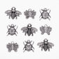 Antique Silver Bee, Butterfly and Lady Bug Charms 9pc Set