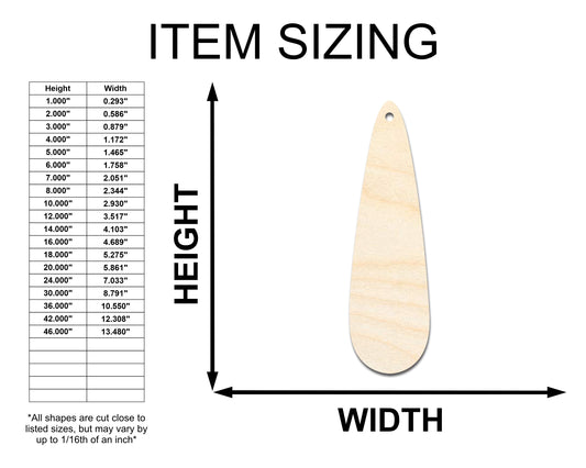 Unfinished Wood Long Drop Earring Blank Pair - DIY Jewelry Craft - Available in 1" to 3"