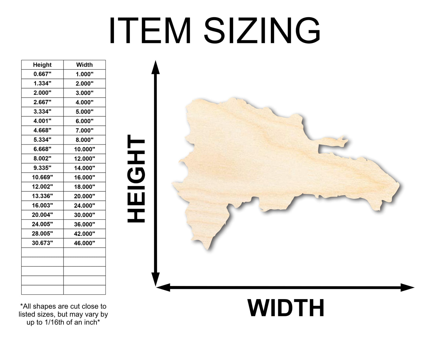 Unfinished Wood Dominican Republic Country Shape - Caribbean Craft - up to 46" DIY
