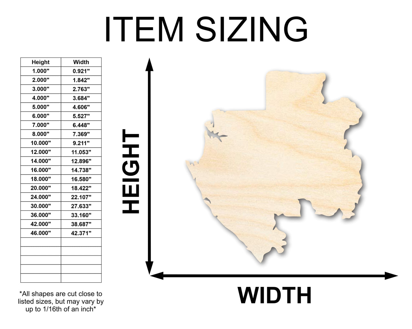 Unfinished Wood Gabon Country Shape - Central African Craft - up to 46" DIY