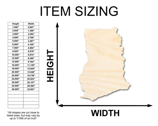 Unfinished Wood Ghana Country Shape - West African Craft - up to 46" DIY