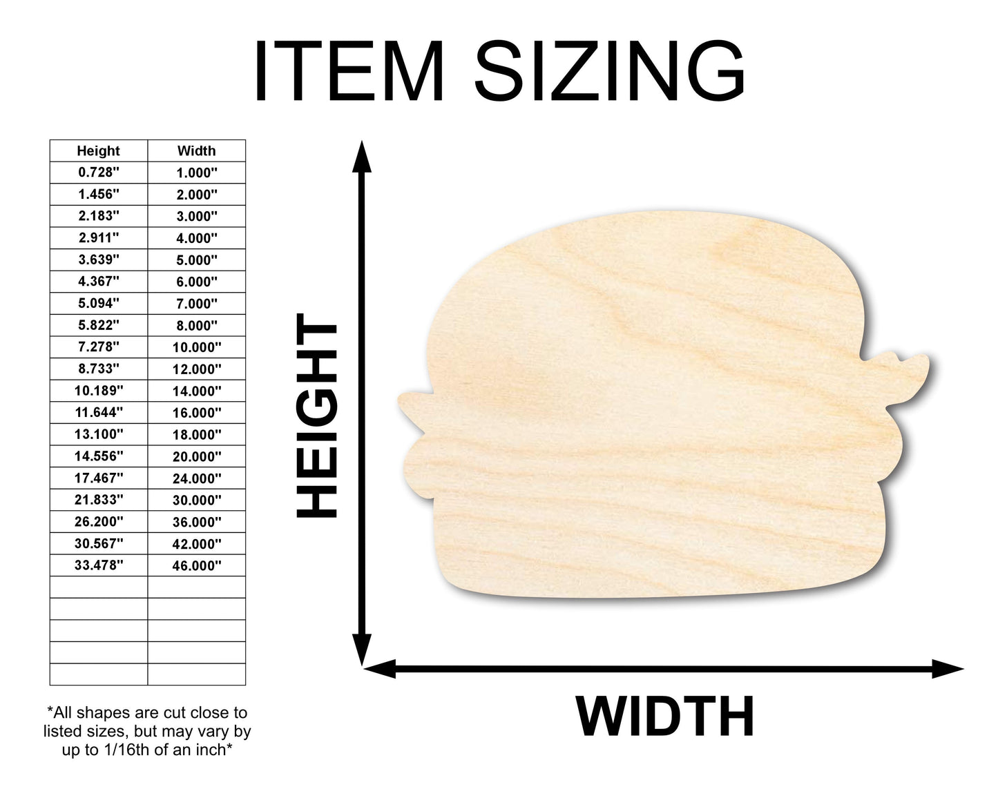 Unfinished Wood Burger Shape | Craft Cutout | up to 46" DIY