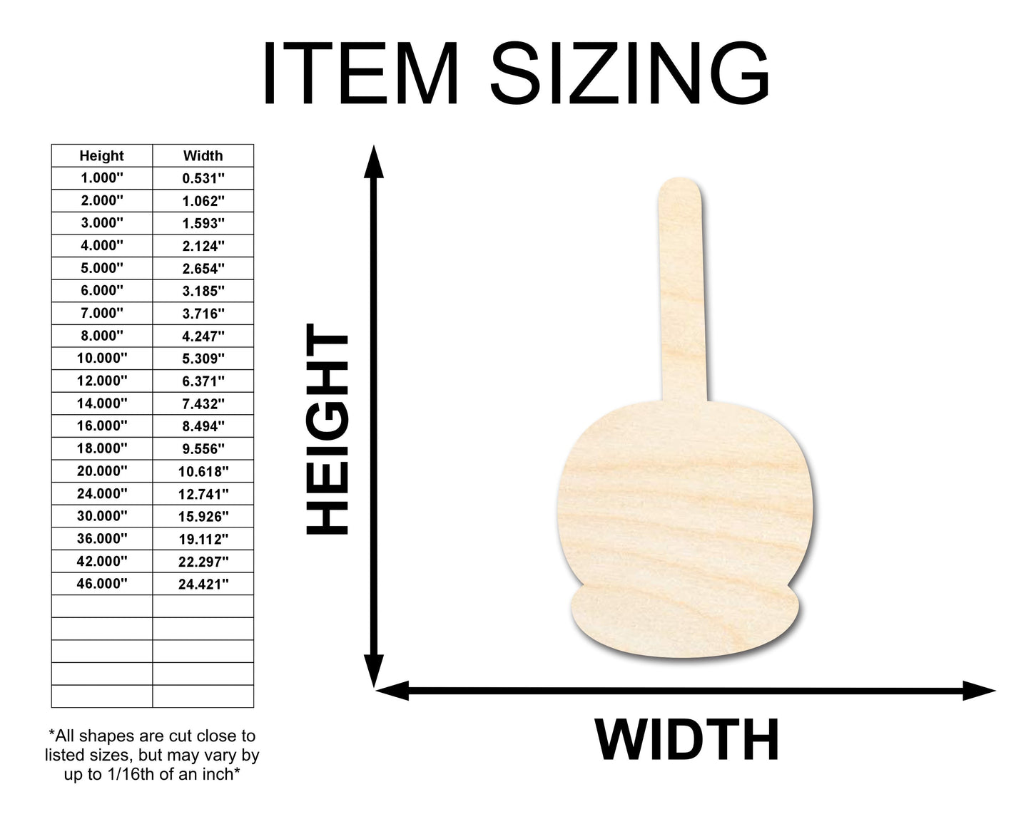 Unfinished Wood Candy Caramel Apple Shape | Craft Cutout | up to 46" DIY