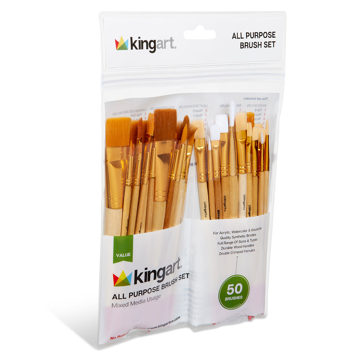 Studio Golden & White Nylon Brush Set - 50 Pieces