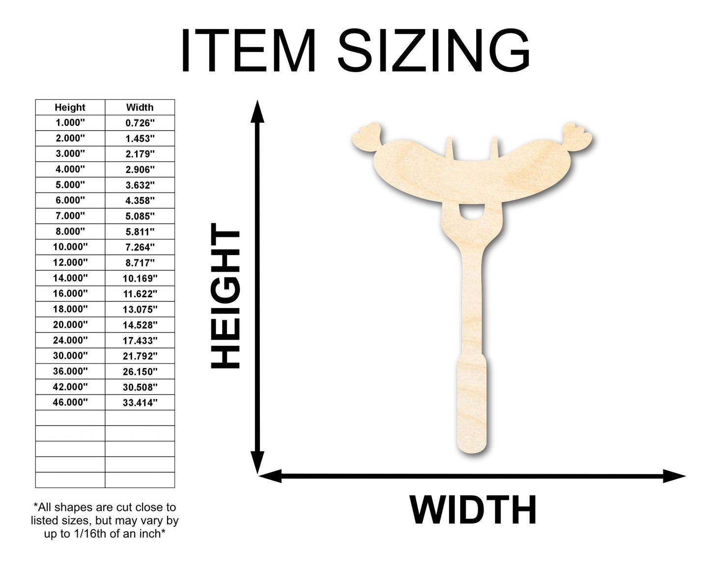 Unfinished Wood BBQ Sausage Shape | Craft Cutout | up to 46" DIY
