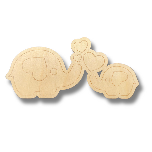 Unfinished Wood Etched Baby Elephants Shape | Paint By Line Crafts | up to 30" DIY