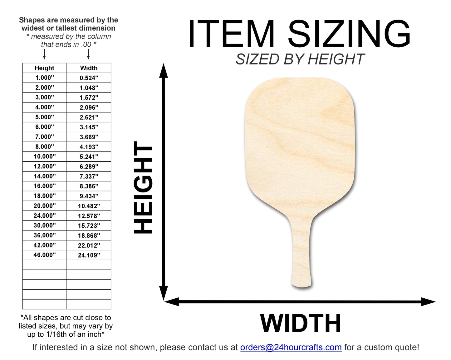 Unfinished Pickleball Paddle Shape | DIY Craft Cutout | up to 46" DIY