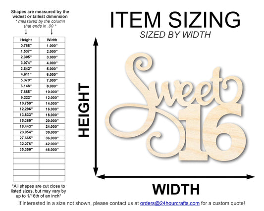 Unfinished Sweet Sixteen Shape | DIY Craft Cutout | up to 46" DIY