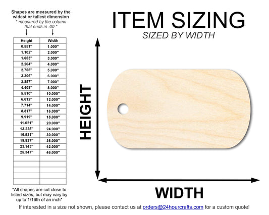 Unfinished Wood Military Dog Tag Shape | DIY Craft Cutout | up to 46" DIY