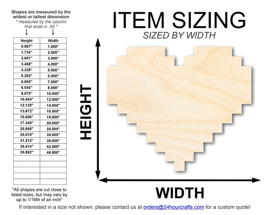 Unfinished Wood Pixel Heart Shape | DIY Craft Cutout | up to 46" DIY
