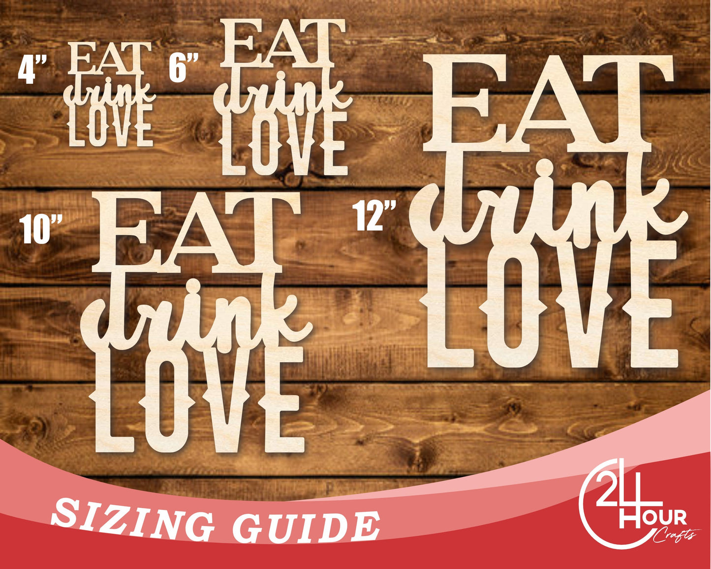 Unfinished Wood Eat Love Drink Cutout | DIY Craft Shape | up to 46" DIY