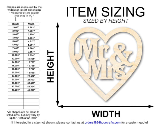 Unfinished Wood Mr and Mrs Heart Cutout | DIY Craft Shape | up to 46" DIY