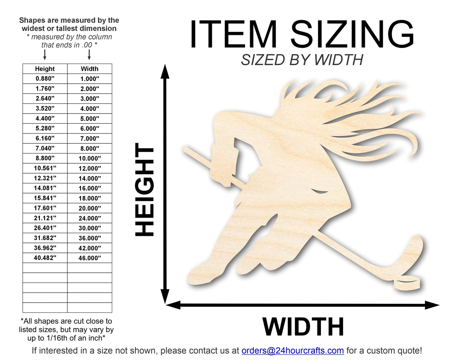Unfinished Wood Hockey Player Female Shape | DIY Craft Cutout | up to 46" DIY