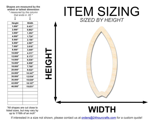 Unfinished Wood Fishtail Surfboard Outline Shape | DIY Craft Cutout | up to 46" DIY
