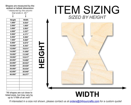 Unfinished Wood Varsity Team Font - X Shape | DIY Craft Cutout | up to 46" DIY