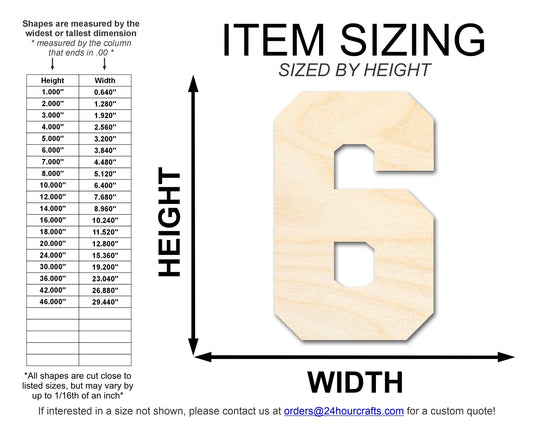 Unfinished Wood Varisty Number Six Shape | DIY Craft Cutout | up to 46" DIY