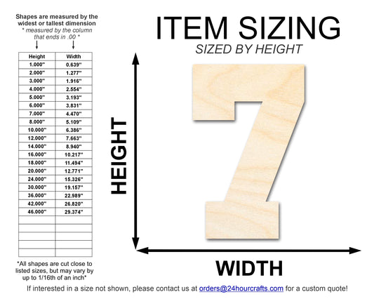 Unfinished Wood Varisty Number Seven Shape | DIY Craft Cutout | up to 46" DIY