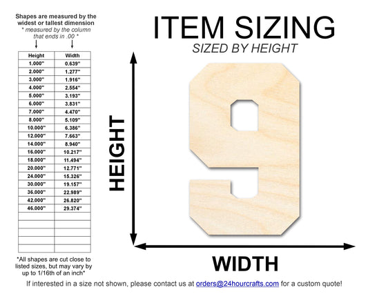 Unfinished Wood Varisty Number Nine Shape | DIY Craft Cutout | up to 46" DIY
