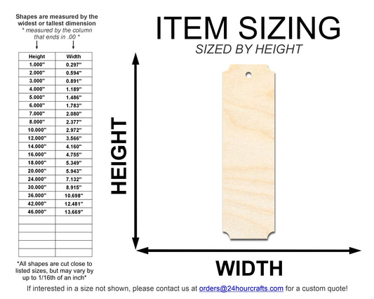Unfinished Wood Rounded Notched Bookmark Shape | DIY Craft Cutout | up to 12" DIY