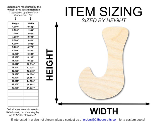 Unfinished Wood Groovy J Font Shape | DIY Craft Cutout | up to 46" DIY