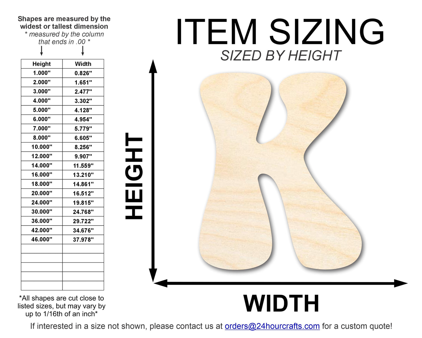 Unfinished Wood Groovy K Font Shape | DIY Craft Cutout | up to 46" DIY