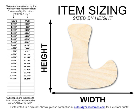 Unfinished Wood Groovy L Font Shape | DIY Craft Cutout | up to 46" DIY