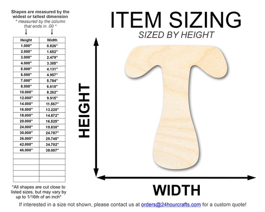 Unfinished Wood Groovy T Font Shape | DIY Craft Cutout | up to 46" DIY