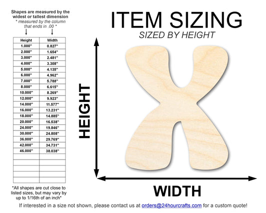 Unfinished Wood Groovy X Font Shape | DIY Craft Cutout | up to 46" DIY