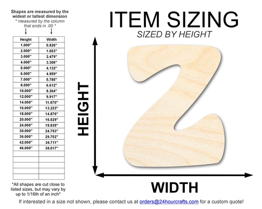 Unfinished Wood Groovy Z Font Shape | DIY Craft Cutout | up to 46" DIY