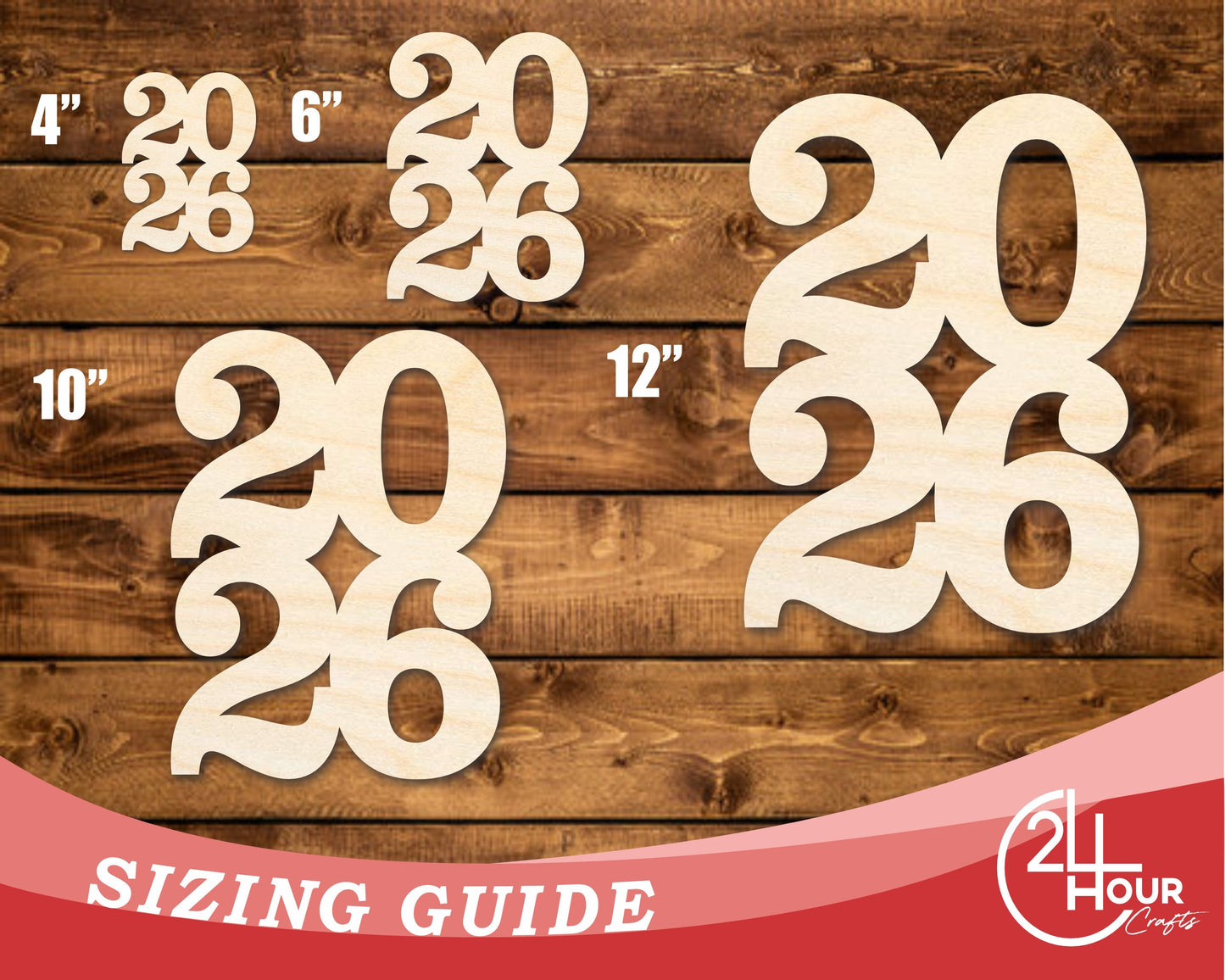 Unfinished Wood Year 2026 Shape | DIY Craft Cutout | up to 46" DIY