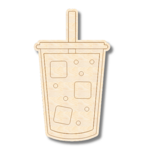 Unfinished Wood Etched Iced Coffee Shape | Paint By Line Crafts | up to 30" DIY
