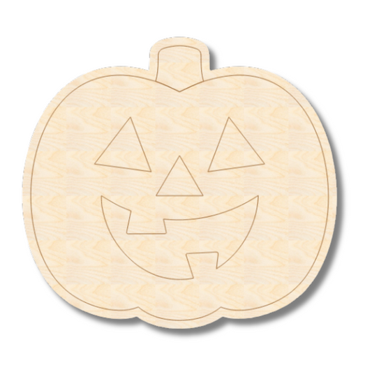 Unfinished Wood Etched Cute Jack o' Lantern Shape | Paint By Line Crafts | up to 30" DIY